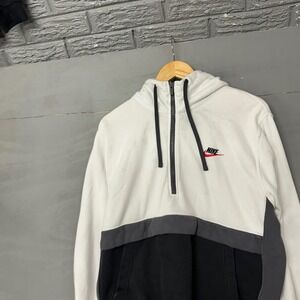 Nike Mens Quarter Zip Colorblock Hoodie White Grey Black Fleece Pullover Large